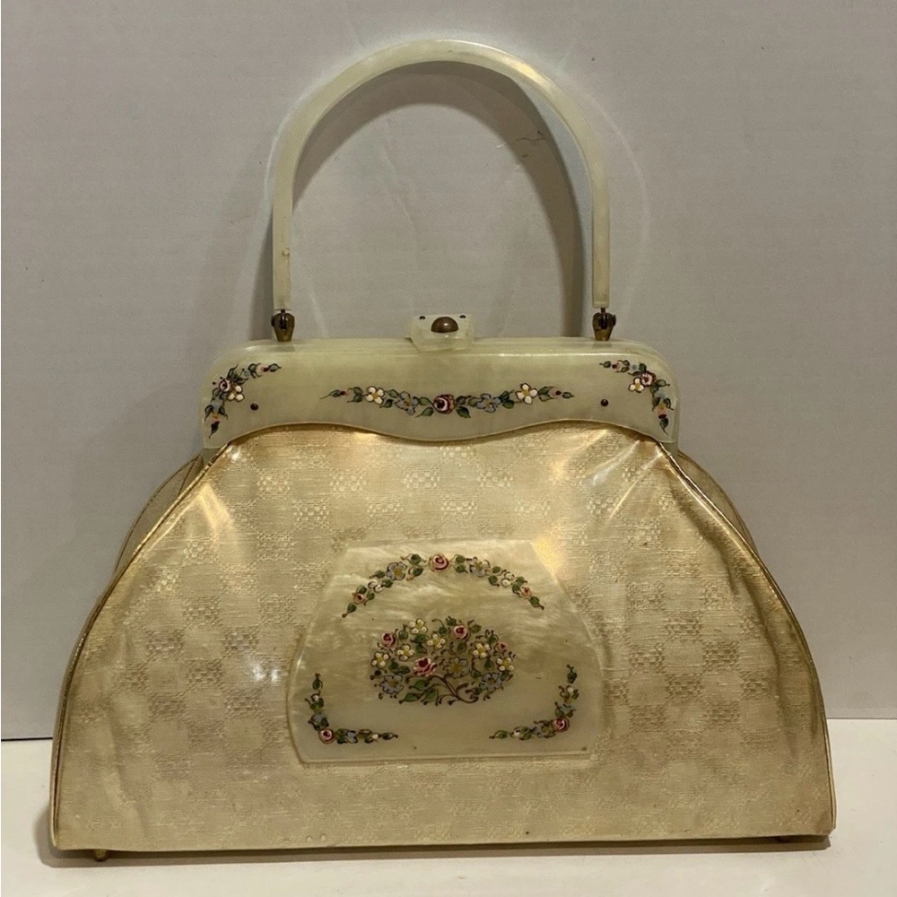 Vintage 40’s/50s Hand-Painted Lucite/Celluloid floral Handbag